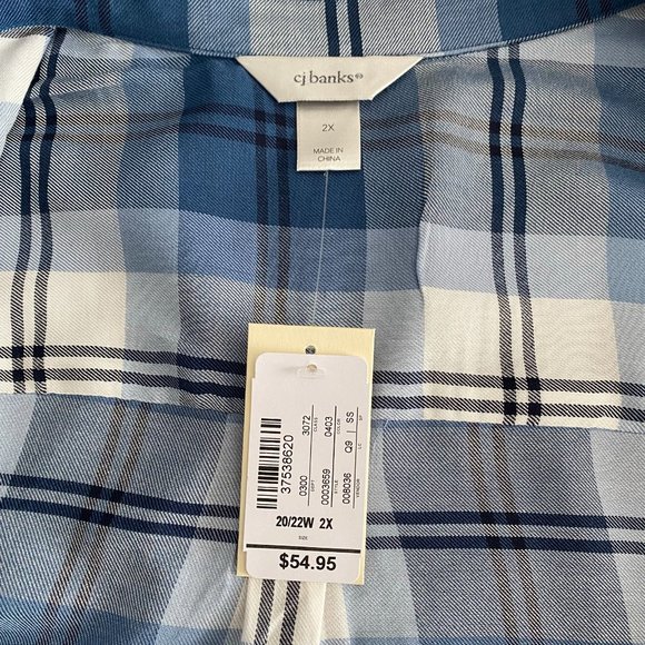 CJ Banks- Plaid Blue Long Sleeve Button Down, Size 2X - Picture 8 of 11